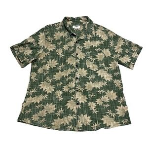 Vatpave Men's Green Leaf Print Short Sleeve Button Up Shirt XL